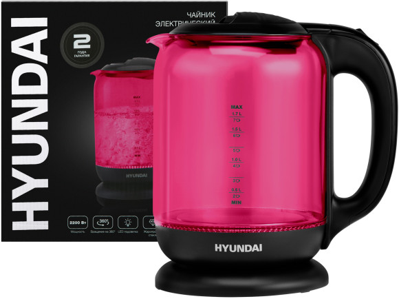 Чайник электрический Hyundai HYK-G4808 1.7л. 2200Вт малиновый/черный корпус: стекло Чайник электрический Hyundai HYK-G4808 1.7л. 2200Вт малиновый/черный корпус: стекло
