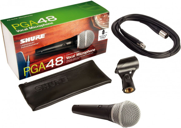 Микрофон проводной Shure PGA48-QTR-E 4.6м черный/серебристый