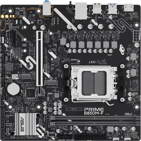 Материнская плата Asus PRIME B850M-F Socket AM5 AMD B850 2xDDR5 mATX AC`97 8ch(7.1) GbLAN RAID+VGA+HDMI
