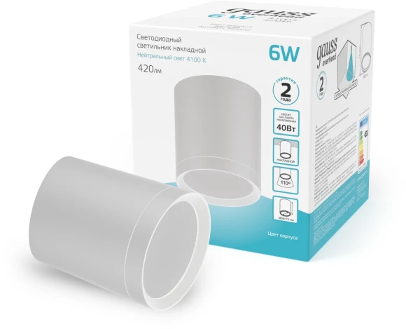 Светильник Gauss Overhead потолоч. 6Вт 4100K цв.св.:белый нейтральный белый (HD022)