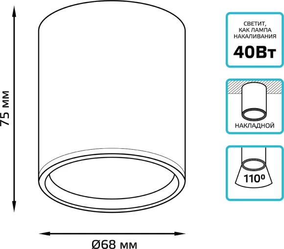 Светильник Gauss Overhead потолоч. 6Вт 4100K цв.св.:белый нейтральный белый (HD022)
