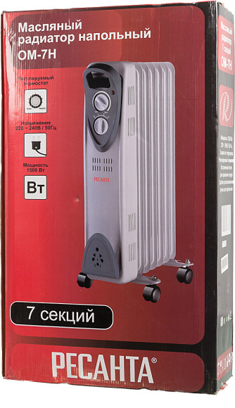 Радиатор масляный Ресанта ОМ-7Н 1500Вт белый Радиатор масляный Ресанта ОМ-7Н 1500Вт белый
