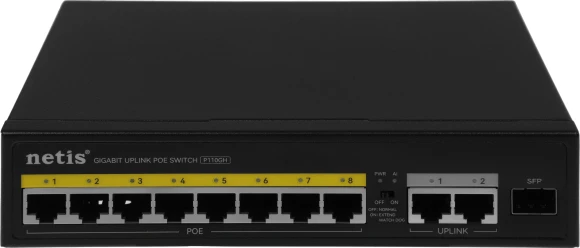 Коммутатор Netis P110GH (L2) 8x100Мбит/с 2x1Гбит/с 8PoE+ 120W неуправляемый