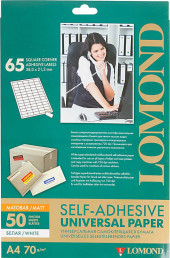 Этикетки Lomond 2100215 A4 38x21.2мм 65шт на листе/70г/м2/50л./белый самоклей. универсальная (с покрытием) Этикетки Lomond 2100215 A4 38x21.2мм 65шт на листе/70г/м2/50л./белый самоклей. универсальная (с покрытием)