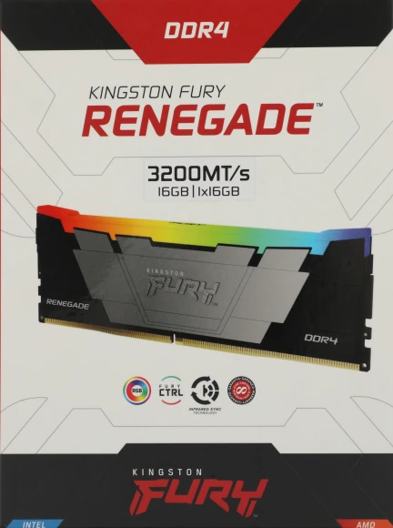 Память DDR4 16GB 3200MHz Kingston KF432C16RB12A/16 Fury Renegade RGB RTL Gaming PC4-25600 CL16 DIMM 288-pin 1.35В dual rank с радиатором Ret