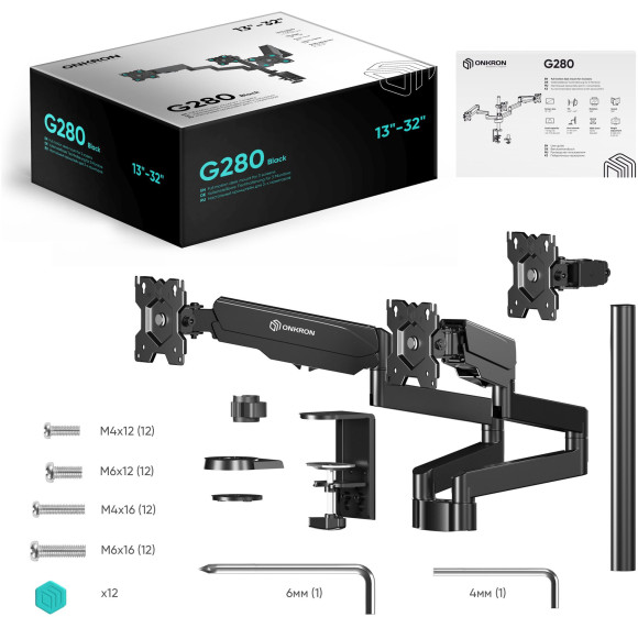 Кронштейн для мониторов Onkron G280 черный 13"-32" макс.24кг настольный поворот и наклон верт.перемещ. Кронштейн для мониторов Onkron G280 черный 13"-32" макс.24кг настольный поворот и наклон верт.перемещ.