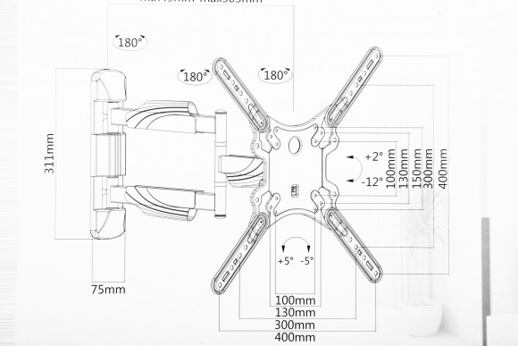 Кронштейн для телевизора Ultramounts UM871 черный 23"-55" макс.35кг настенный поворотно-выдвижной и наклонный Кронштейн для телевизора Ultramounts UM871 черный 23"-55" макс.35кг настенный поворотно-выдвижной и наклонный