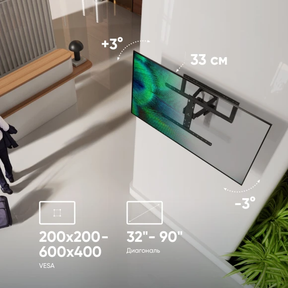 Кронштейн для телевизора Onkron SM6 черный 32"-90" макс.50кг настенный поворот и наклон Кронштейн для телевизора Onkron SM6 черный 32"-90" макс.50кг настенный поворот и наклон