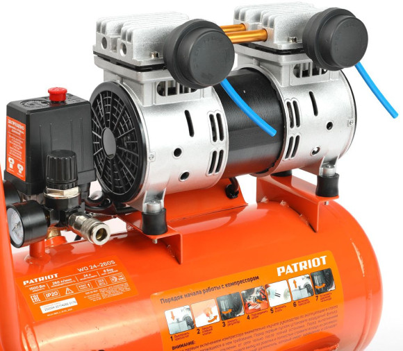 Компрессор поршневой Patriot WO 24-260S безмасляный 260л/мин 24л 1500Вт оранжевый