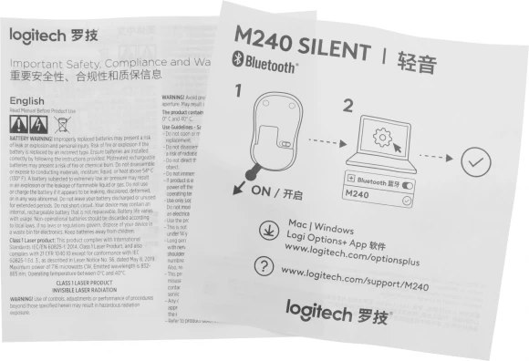 Мышь Logitech M240 Silent графитовый оптическая 4000dpi silent беспров. BT для ноутбука 2but (910-007078)