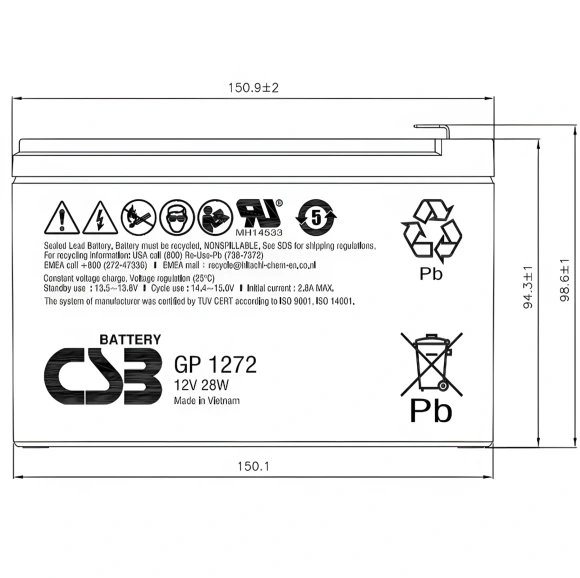 Батарея для ИБП CSB GP1272 F2 (12V28W) 12В 7.2Ач