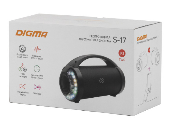 Колонка порт. Digma S-17 черный 8.5W 1.0 BT/3.5Jack/USB 10м 1500mAh Колонка порт. Digma S-17 черный 8.5W 1.0 BT/3.5Jack/USB 10м 1500mAh