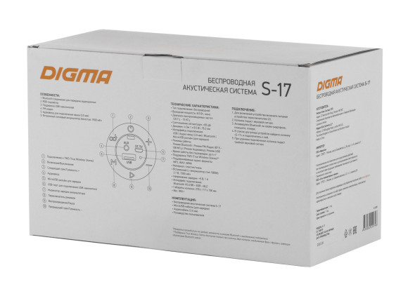 Колонка порт. Digma S-17 черный 8.5W 1.0 BT/3.5Jack/USB 10м 1500mAh Колонка порт. Digma S-17 черный 8.5W 1.0 BT/3.5Jack/USB 10м 1500mAh
