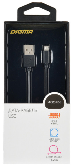 Кабель Digma MICROUSB-1.2M-BLK USB (m)-micro USB (m) 1.2м черный