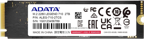 Накопитель SSD A-Data PCIe 3.0 x4 2TB ALEG-710-2TCS Legend 710 M.2 2280 Накопитель SSD A-Data PCIe 3.0 x4 2TB ALEG-710-2TCS Legend 710 M.2 2280