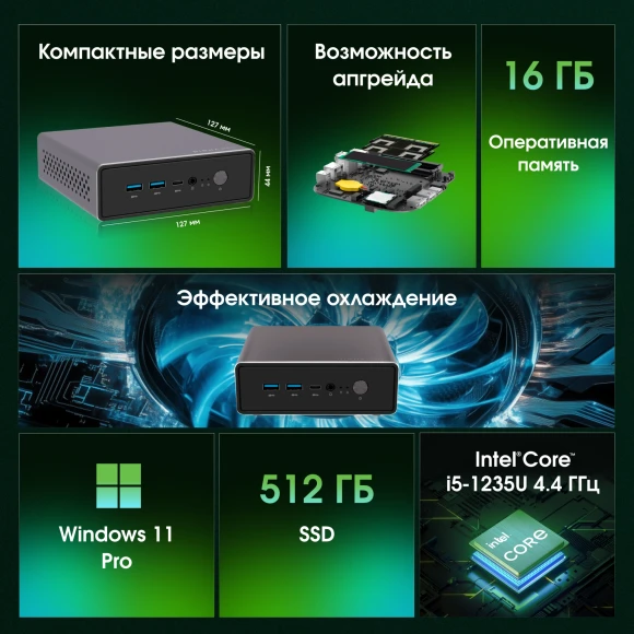 Неттоп Digma Pro Minimax U1 i5 1235U (1.3) 16Gb SSD512Gb Iris Xe Windows 11 Pro GbitEth WiFi BT 60W темно-серый/черный (DPP5-ADXW05) Неттоп Digma Pro Minimax U1 i5 1235U (1.3) 16Gb SSD512Gb Iris Xe Windows 11 Pro GbitEth WiFi BT 60W темно-серый/черный (DPP5-ADXW05)