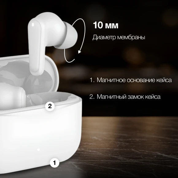 Гарнитура внутриканальные Hyundai Select H-EP203 белый беспроводные bluetooth в ушной раковине (HEP203W)
