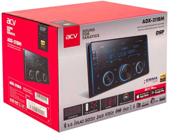 Автомагнитола ACV ADX-211BM 2DIN 4x50Вт v5.0 DSP 3 ПДУ (40189)
