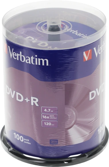 Диск DVD+R Verbatim 4.7Gb 16x Cake Box (100шт) (43551) Диск DVD+R Verbatim 4.7Gb 16x Cake Box (100шт) (43551)