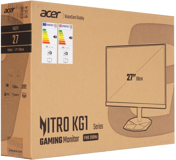 Монитор Acer 27" Nitro KG271X1bmiipx черный IPS LED 0.5ms 16:9 HDMI M/M матовая 250cd 178гр/178гр 1920x1080 200Hz FreeSync Premium DP FHD 5.7кг