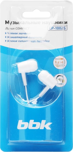 Наушники внутриканальные BBK EP-1002S 1.2м белый проводные в ушной раковине (EP-1002S (W)) Наушники внутриканальные BBK EP-1002S 1.2м белый проводные в ушной раковине (EP-1002S (W))