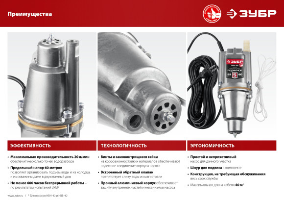Насос садовый Зубр Родничок-Н НВН-40 240Вт 1200л/час вибрационный