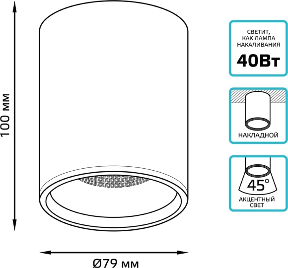 Светильник Gauss Overhead потолоч. 12Вт 4100K цв.св.:белый нейтральный черный (HD007)