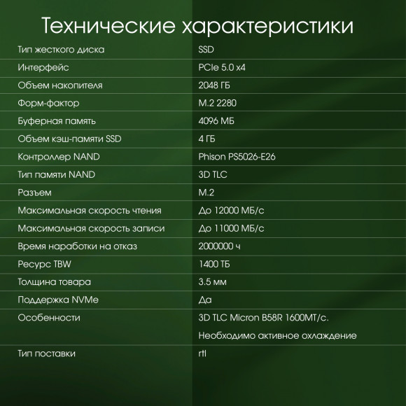 Накопитель SSD Digma Pro PCIe 5.0 x4 2000GB DGPST5002TP6T4 Top P6 M.2 2280