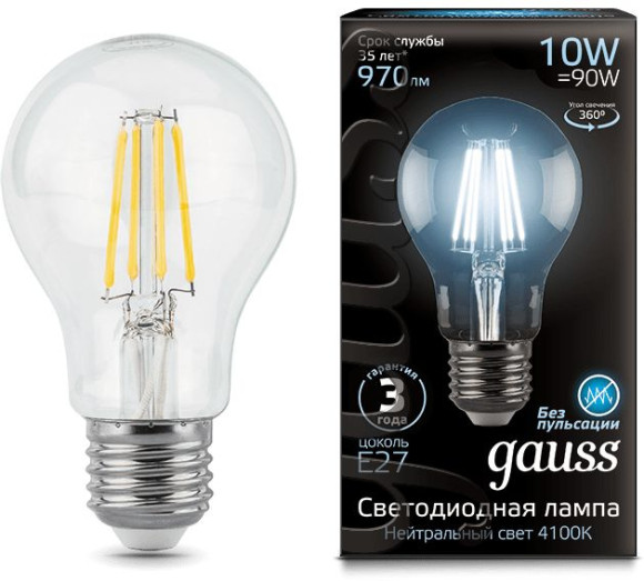 Лампа светодиодная Gauss Filament 11Вт цок.:E14 шар 220B 2700K св.свеч.бел.теп. (упак.:10шт) (105801111)
