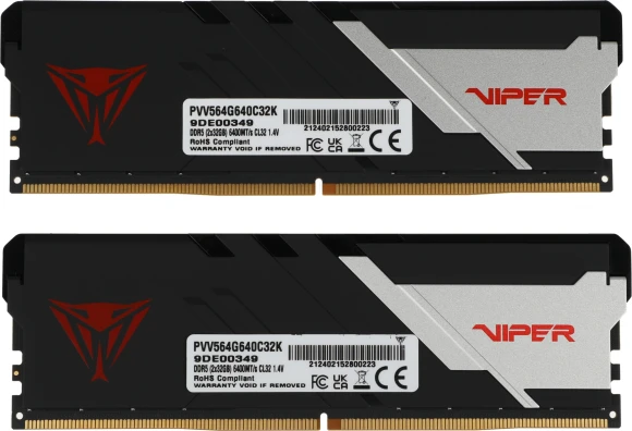 Память DDR5 2x32GB 6400MHz Patriot PVV564G640C32K Viper Venom RTL Gaming PC5-51200 CL32 DIMM 288-pin 1.4В с радиатором Ret Память DDR5 2x32GB 6400MHz Patriot PVV564G640C32K Viper Venom RTL Gaming PC5-51200 CL32 DIMM 288-pin 1.4В с радиатором Ret