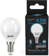 Лампа светодиодная Gauss Basic 1141115 4.5Вт цок.:E14 220B св.свеч.бел.теп. (упак.:10шт)