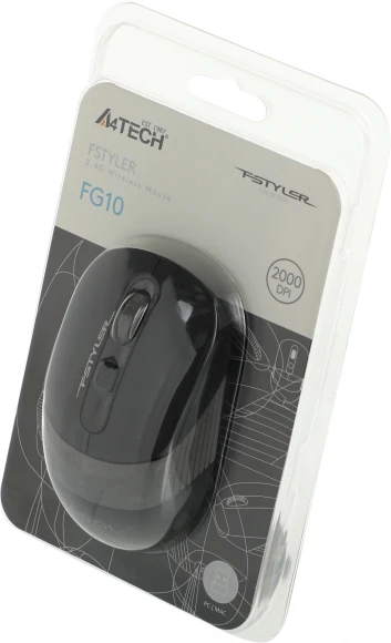 Мышь A4Tech Fstyler FG10 черный/серый оптическая 2000dpi беспров. USB 4but (FG10 GREY)
