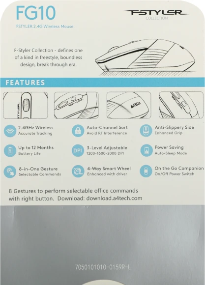 Мышь A4Tech Fstyler FG10 черный/серый оптическая 2000dpi беспров. USB 4but (FG10 GREY)