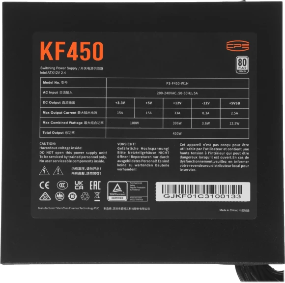 Блок питания PcCooler ATX 450W P3-F450-W1H 80 PLUS WHITE (20+4pin) APFC 120mm fan 6xSATA RTL