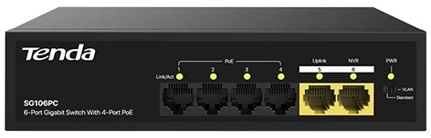 Коммутатор Tenda SG106PC (L2) 6x1Гбит/с 4PoE 50W неуправляемый