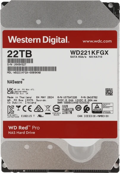 Жесткий диск WD SATA-III 22TB WD221KFGX NAS Red Pro (7200rpm) 512Mb 3.5"