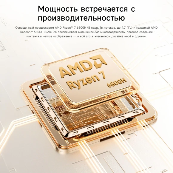 Моноблок Acer Gadget E10 ERAIO 23.8" Full HD Ryzen 7 6800H (3.2) 32Gb SSD1Tb 680M Windows 11 Pro GbitEth WiFi BT 120W клавиатура мышь Cam белый/серебристый 1920x1080