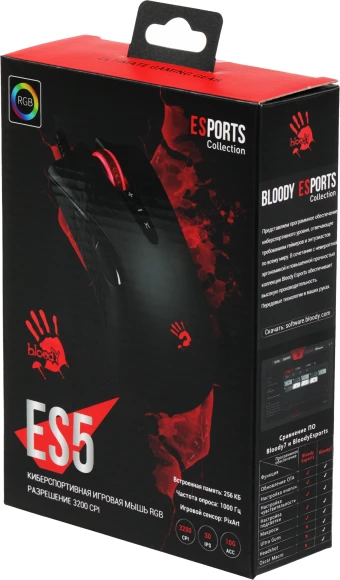 Мышь A4Tech Bloody ES5 черный оптическая 3200dpi USB 8but Мышь A4Tech Bloody ES5 черный оптическая 3200dpi USB 8but