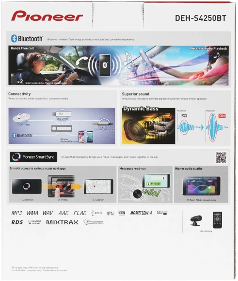 Автомагнитола Pioneer DEH-S4250BT 1DIN 4x50Вт ПДУ RDS