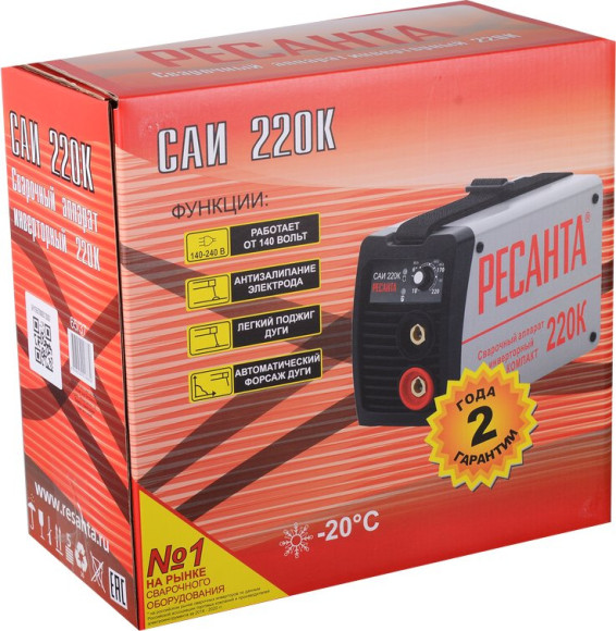 Сварочный аппарат Ресанта САИ-220К инвертор ММА DC 7.2кВт Сварочный аппарат Ресанта САИ-220К инвертор ММА DC 7.2кВт
