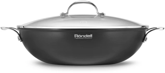 Сковорода ВОК (WOK) Rondell Elements RDA-114 круглая 32см покрытие: TriTitan ручка несъемная (с крышкой) черный