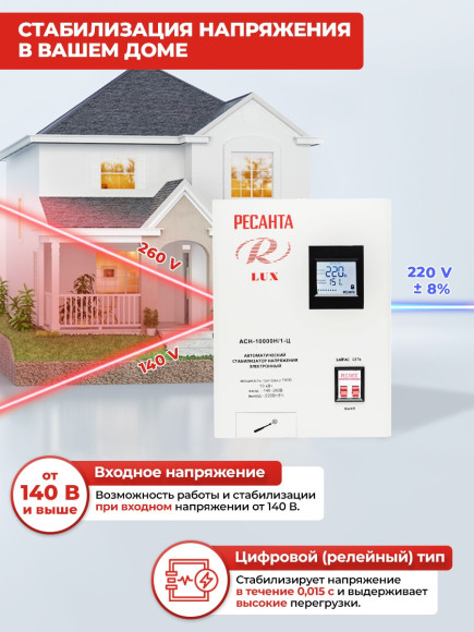 Стабилизатор напряжения Ресанта АСН-10000Н/1-Ц однофазный серый (63/6/18)