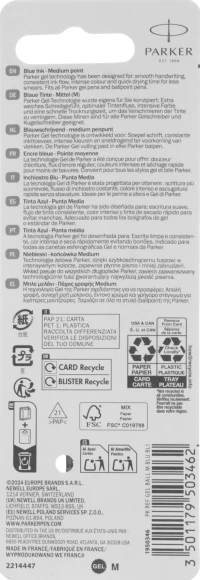 Стержень гелевый Parker Z05 (1950346) M 0.7мм синие чернила для ручек шариковых блистер