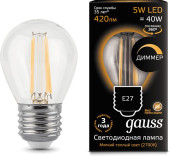 Лампа светодиодная Gauss Filament 5Вт цок.:E14 шар 220B св.свеч.бел.нейт. (упак.:1шт) (105201205) Лампа светодиодная Gauss Filament 5Вт цок.:E14 шар 220B св.свеч.бел.нейт. (упак.:1шт) (105201205)