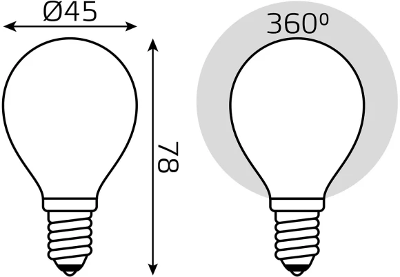 Лампа светодиодная Gauss Filament 5Вт цок.:E14 шар 220B св.свеч.бел.нейт. (упак.:1шт) (105201205)