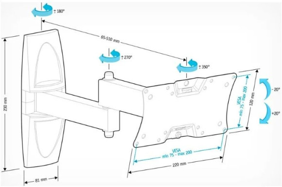Кронштейн для телевизора Holder LCDS-5064 белый 10"-32" макс.30кг настенный поворотно-выдвижной и наклонный Кронштейн для телевизора Holder LCDS-5064 белый 10"-32" макс.30кг настенный поворотно-выдвижной и наклонный
