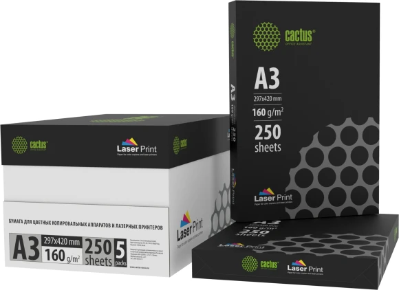 Бумага Cactus CS-LPA3160250 A3 марка A/160г/м2/250л./белый CIE170% для лазерной печати