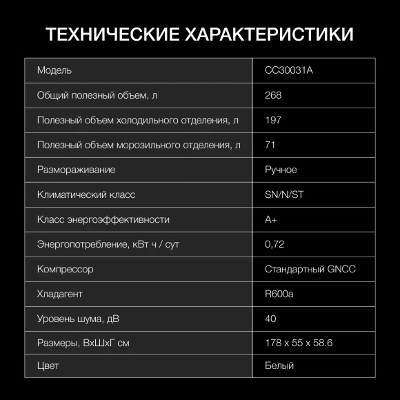 Холодильник Hyundai CC30031A 2-хкамерн. белый Холодильник Hyundai CC30031A 2-хкамерн. белый