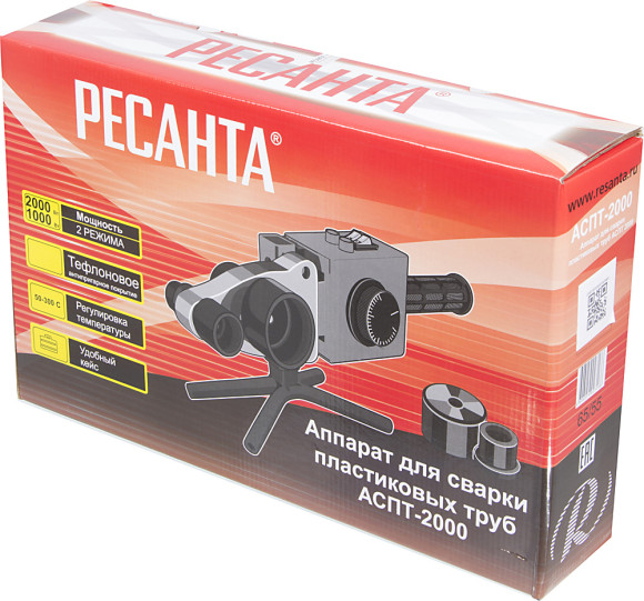 Сварочный аппарат для пластиковых труб Ресанта АСПТ-2000 2кВт парн.насад. (кейс в компл.) Сварочный аппарат для пластиковых труб Ресанта АСПТ-2000 2кВт парн.насад. (кейс в компл.)