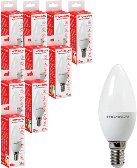 Лампа светодиодная Thomson TH-B2041 10Вт цок.:E27 шар 220B св.свеч.бел.теп. Globe (упак.:10шт) (TH-B2041-10)